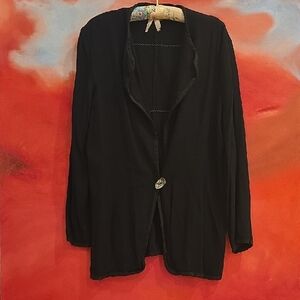 SCALLOPS, HAND PAINTED, 100% RAYON,Elegant Black Women's Blazer, Medium (2)